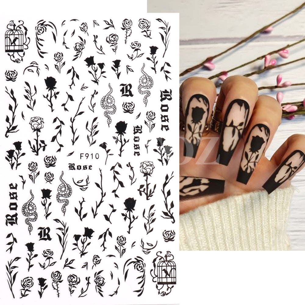 Calcomanías de arte de uñas en blanco y negro de la serpiente en blanco y negro